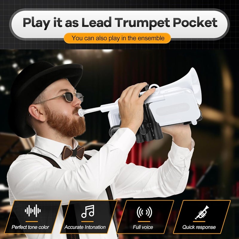 PAMPET DOLPHIN Pocket Trumpet Plastic Bb Trumpet Standard Trumpets for Student Beginner Bb Trumpets Instrument (White) - Image 4